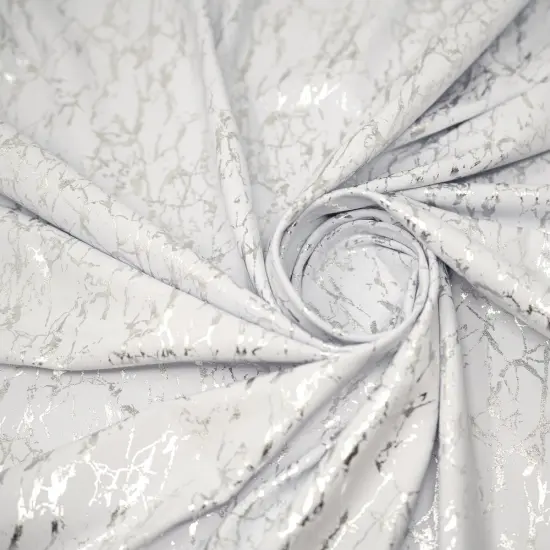 1 Yard Cracked Foil Printed Microflex Fabric, 36" x 58/60" Wide 4 Way Stretch Nylon Spandex White/Gold {7}