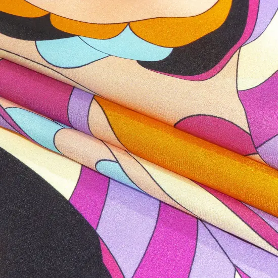 1 Yard Graphic Swirl Silk Charmeuse Italian Orange, Peach & Sky Blue Paisley 52 Inches Width {3}