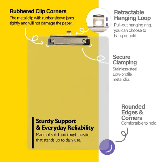 BAZIC Standard Size Clear Plastic Clipboard w/ Low Profile Clip {4}