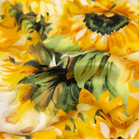 1 Yard Yellow and Green Sunflowers Digitally Printed Painterly Silk Charmeuse Fabric 55 inch Width {2}