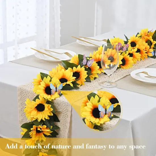 2 Pack Summer Artificial Sunflower Garlands &ndash; Bright Yellow Floral Vines with Butterflies & Green Leaves for Summer Wedding, Party, and Outdoor Decor {3}