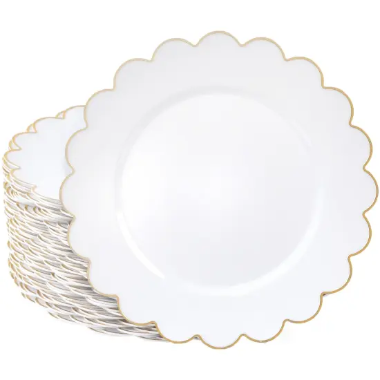 White Plastic Plates with Gold Scalloped Edge (9 Inches, 50 Pack) {1}