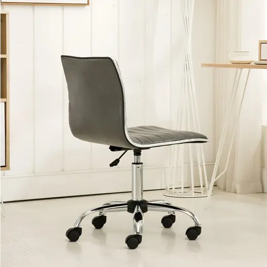 Grey PU Leather Swivel Office Chair with Adjustable Height and Chrome Base {4}