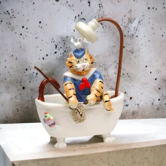 Ceramic Cat Cleaning Bathtub Figurine, Home Décor, Gift for Her, Gift for Mom, Bathroom Décor, Cat Lovers Gift, Pet Loss Gift {2}