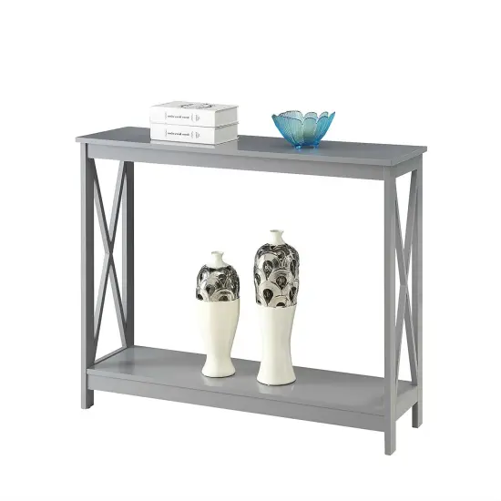 Modern Wood Entryway Sofa Console Table with Bottom Shelf for Living Room and Hallway Grey {1}