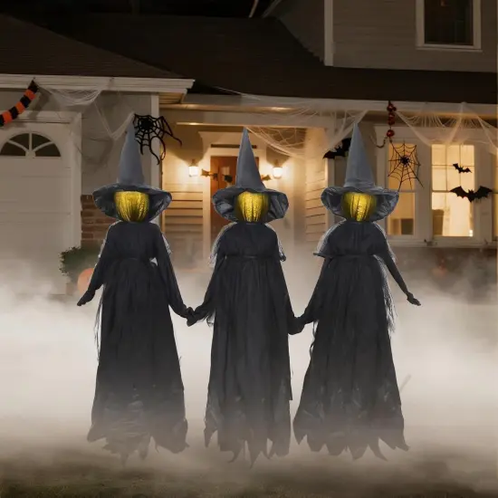 Set of 3 Halloween 4.6 FT Light Up Witch Stakes with LED Lights {4}