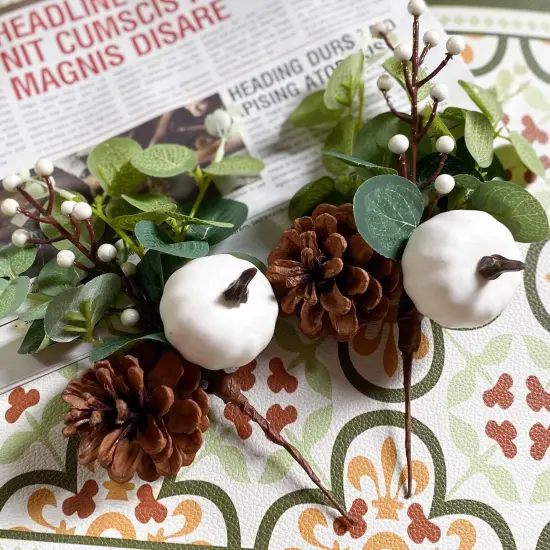 6PCS Greenery Stems with White Pumpkin Pinecones {3}