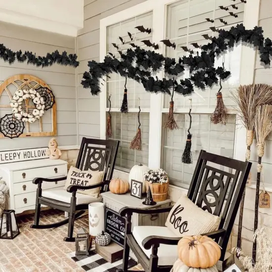 2 Pack Black Halloween Fall Maple Garland Artificial Autumn {3}