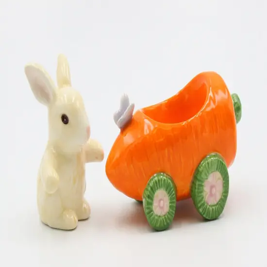 Ceramic Bunny Rabbit In Carrot Racecar Salt And Pepper Shakers, Home D&eacute;cor, Gift for Her or Mom, Kitchen D&eacute;cor, Spring or Easter D&eacute;cor {5}