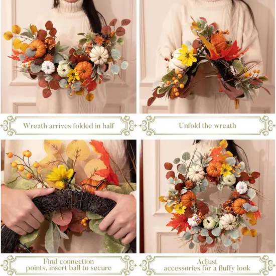 24'' Collapsible Fall Wreath with Lights {5}