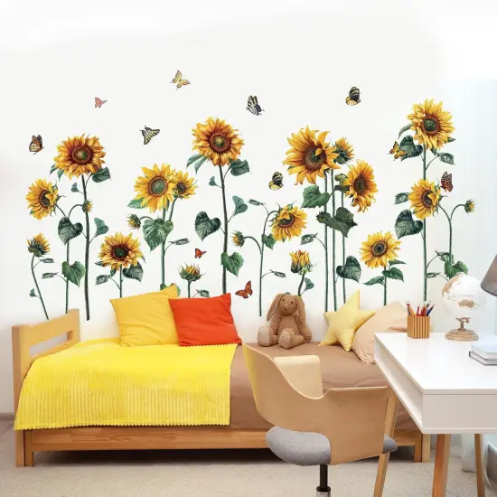 Watercolor Sunflower Wall Sticker Peel and Stick Flower Butterfly Wall Decal {3}