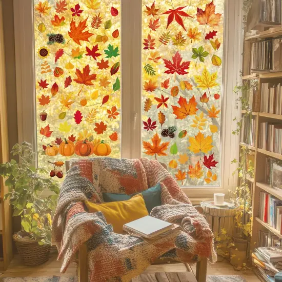 274 PCS Fall Window Clings, Double Sided Autumn Stickers,9 Sheets Fall Decorations {4}