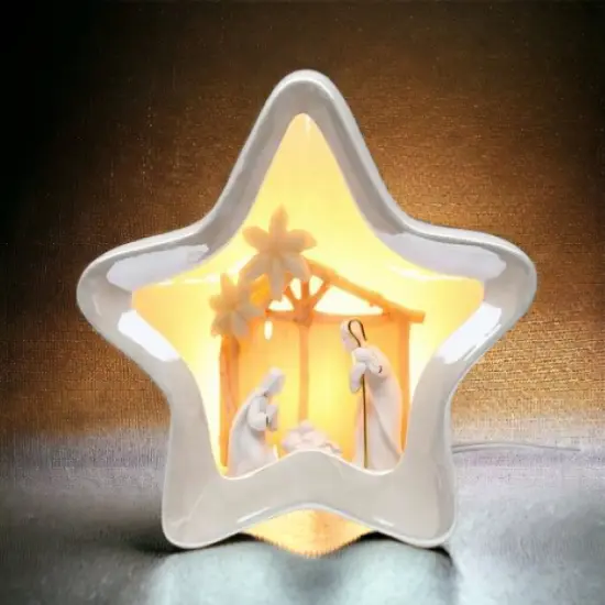 Ceramic Star Shape Nativity Night Light, Home D&eacute;cor, Religious D&eacute;cor, Religious Gift, Church D&eacute;cor, Baptism Gift {1}