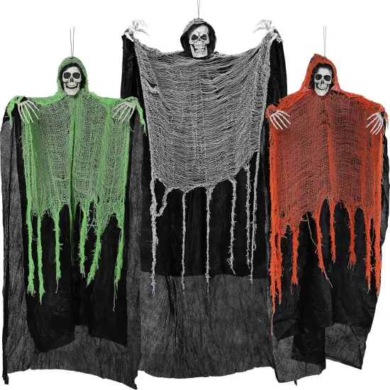 3 Pcs Halloween Hanging Grim Reapers, one 63&rdquo; Two 47&rdquo; Grim Reapers {1}