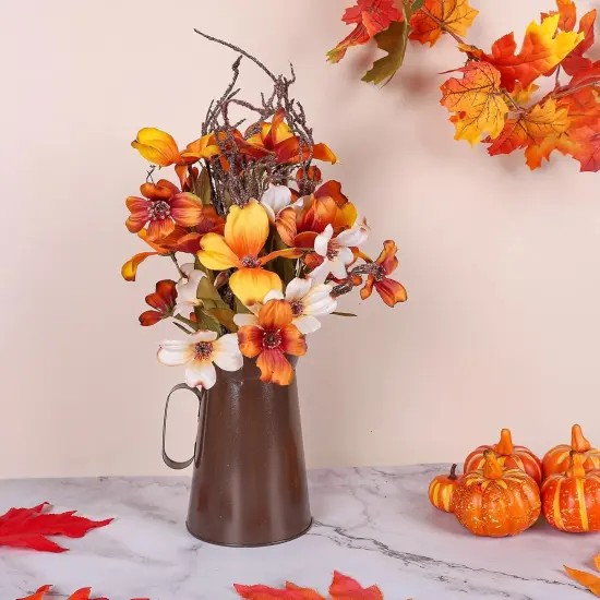 Fall Artificial Flower with Metal Pot {1}