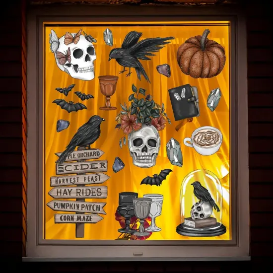 76Pcs Halloween Gothic Skull Window Clings - 9 Sheet {2}