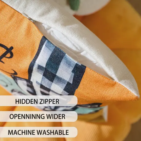 Fall Decorations for Home-Throw Pillow Covers 18x18 in Set of 4,Pumpkin Linen Pillow Case for Thanksgiving Couch Autumn Holiday Outdoor Burnt Orange Blue White Decor {5}