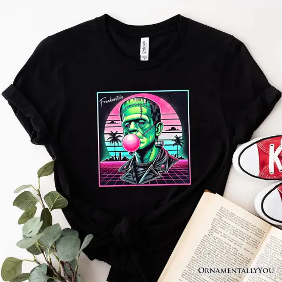 Vaperwave Frankenstein Retro Neon Horror T-Shirt, Synthwave 80's Styled Classic Halloween Tee {1}