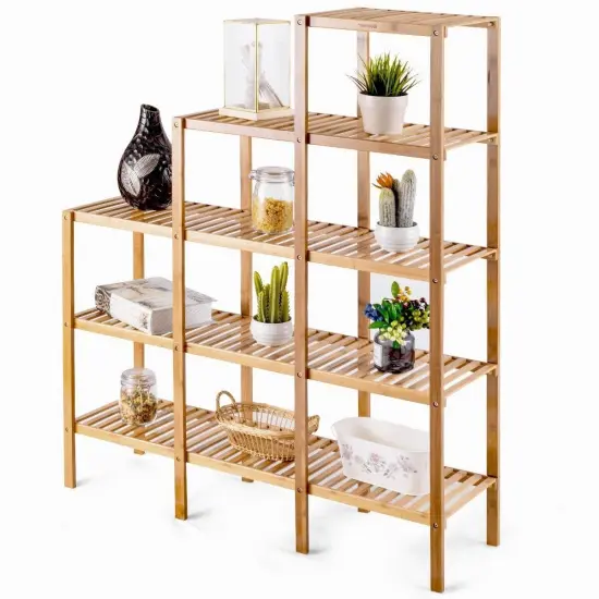 Natural Wicker Freestanding 5-Tier Shelf Rack for Plants Books or Decor Storage Organizer {1}