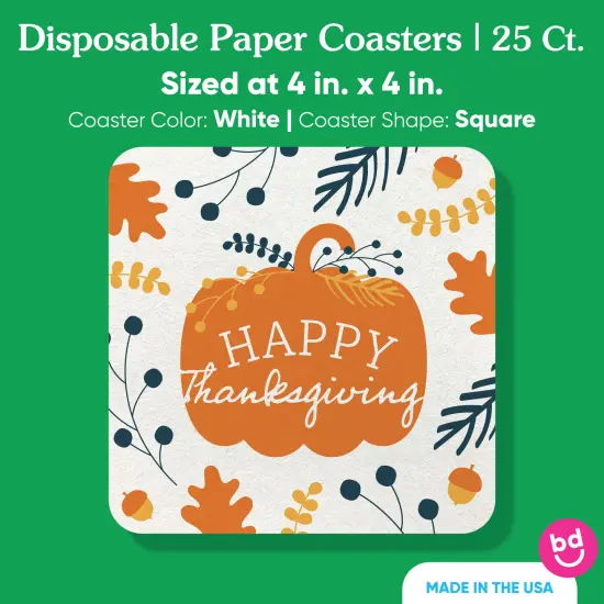 Big Dot of Happiness 25 Ct Happy Thanksgiving Drink Coasters, 4-Inch Disposable Square Paper Coasters for Fall Harvest Party Decoration {5}