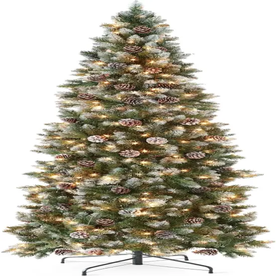 Pencil Christmas Tree Slim Frosted Tree with 250 Lights & Foldable Stand for Space Saving Holiday Decor Dual White/Multi {9}