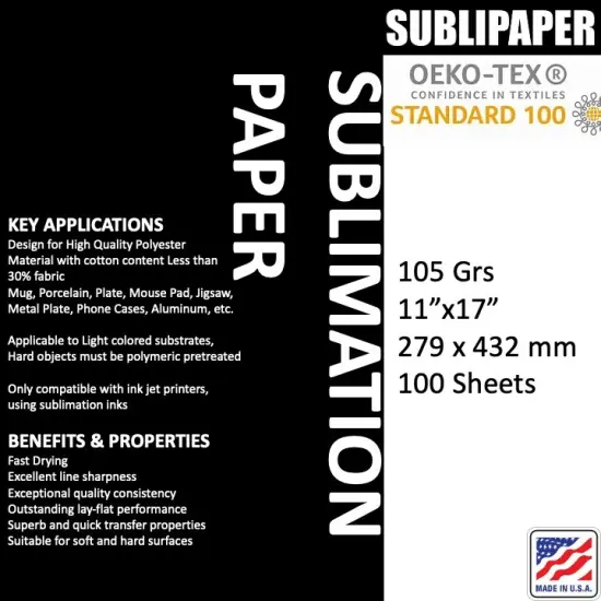 SUBLIPAPER Sublimation Paper - Heat Transfer Paper 8.5x11 inch Compatible with Inkjet Sublimation Printers 105g {1}