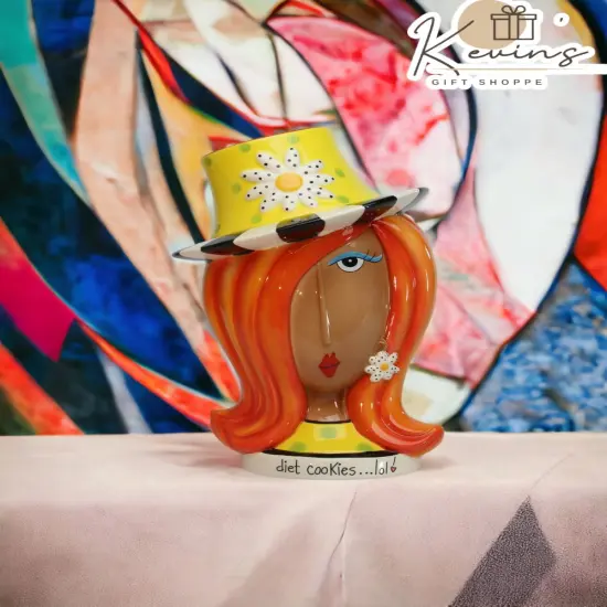 Ceramic African American Lady Daisy Flower Hat Cookie Jar, Home D&eacute;cor, Gift for Her, Mom, Friend, or Coworker, Kitchen D&eacute;cor {1}