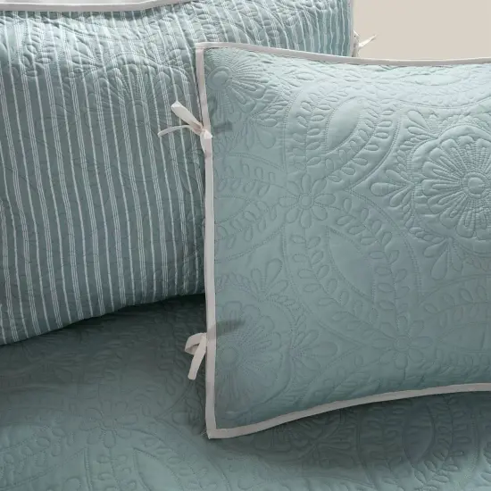 Farmhouse Quilted Teal Seafoam Blue Daybed Set 6 Piece Reversible {4}