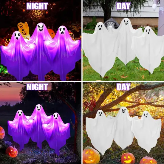 [8Light-Modes] 3 Halloween Ghost Light Stakes - Purple {4}
