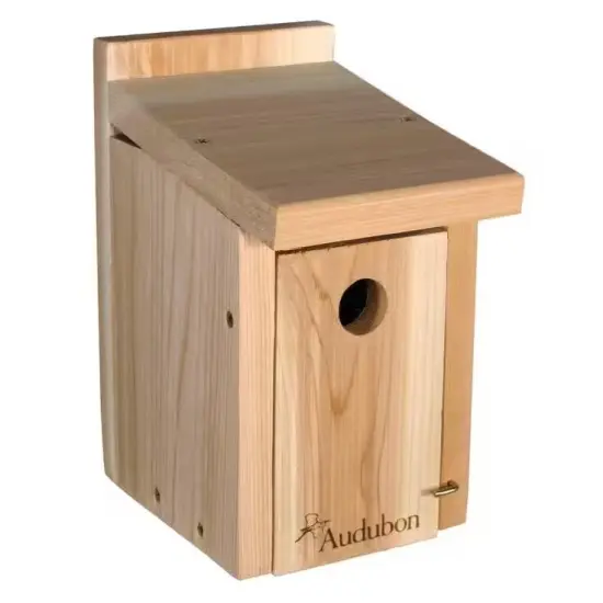 Natural Cedar Wren and Chickadee Birdhouse with Ventilation and Pole Mount {1}