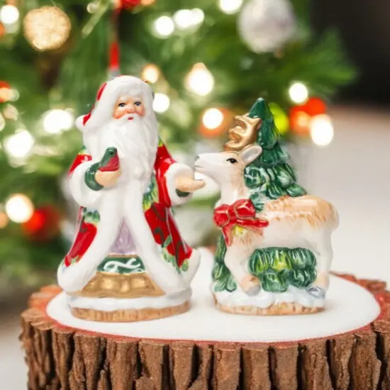 Ceramic Christmas Victorian Harvest Santa & Reindeer Salt & Pepper Shakers, Home Décor, Gift for Her, Gift for Mom, Kitchen Décor {1}