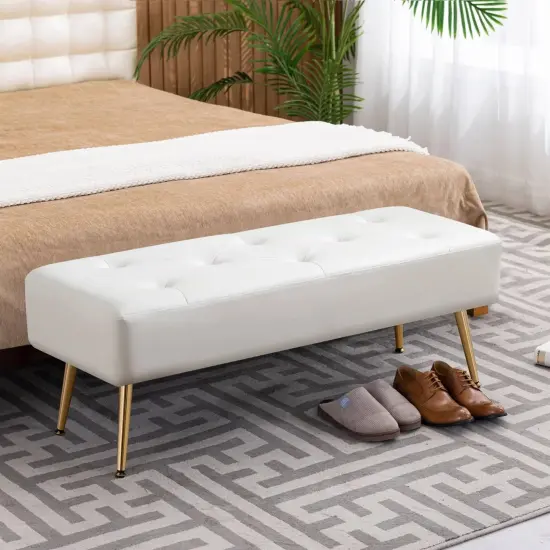 Modern Ottoman Bench for Bedroom with Gold Legs {4}