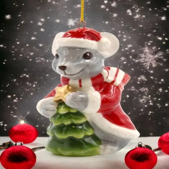 Ceramic Christmas Mouse With Tree Ornament, Home D&eacute;cor, Gift for Her, Gift for Mom, Kitchen D&eacute;cor, Christmas D&eacute;cor {1}