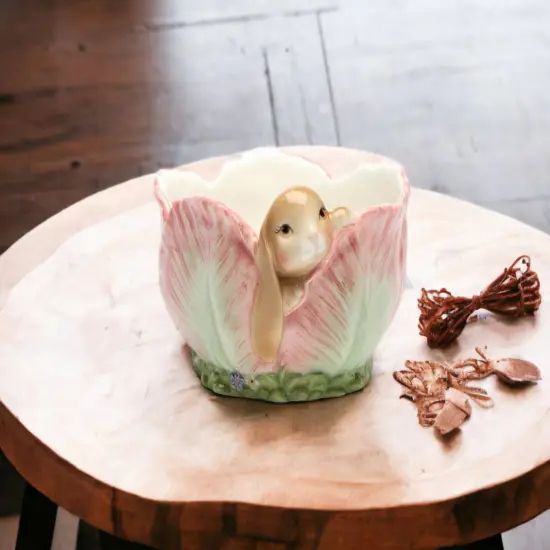 Ceramic Easter Bunny Rabbit in Flower Candy Bowl, Home Décor, Gift for Her, Gift for Mom, Kitchen Décor, Spring Décor {3}