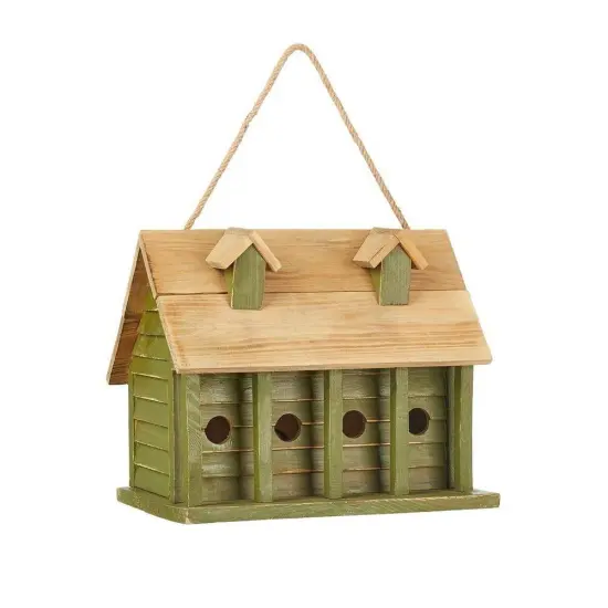 Green Solid Wood and Metal Acorn-Shaped Bird Feeder with Locking Roof and Mesh {3}