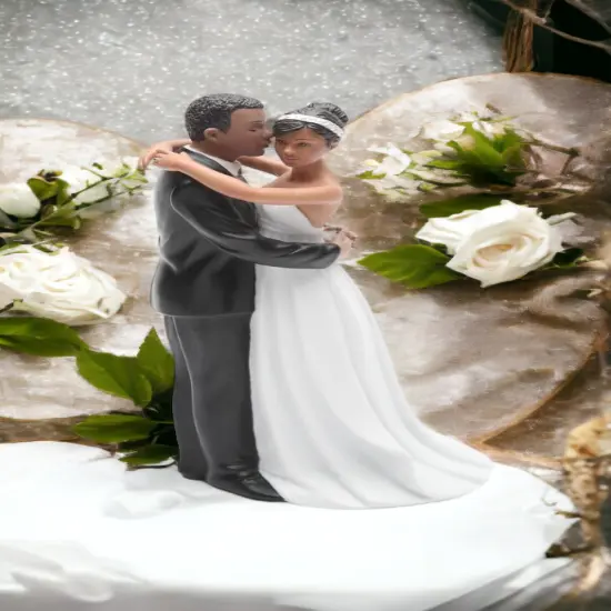 Ceramic African American Wedding Bride and Groom Couple Figurine, Wedding D&eacute;cor, Wedding Gift, Anniversary D&eacute;cor, Anniversary Gift {2}