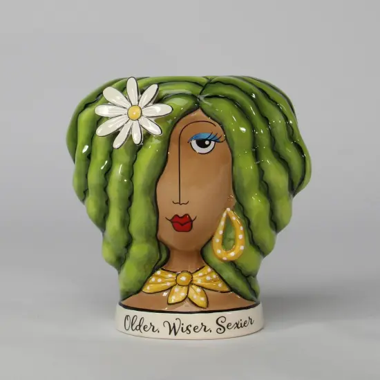 Ceramic African American Lady with Green Hair Makeup Brush or Pen Holder, Home D&eacute;cor, Gift for Her, Mom, Friend, or Coworker, Vanity D&eacute;cor {2}