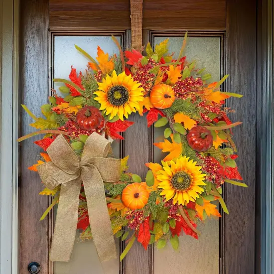 24-26 Inch Fall Wreaths with Lights (Orange-Light) {3}