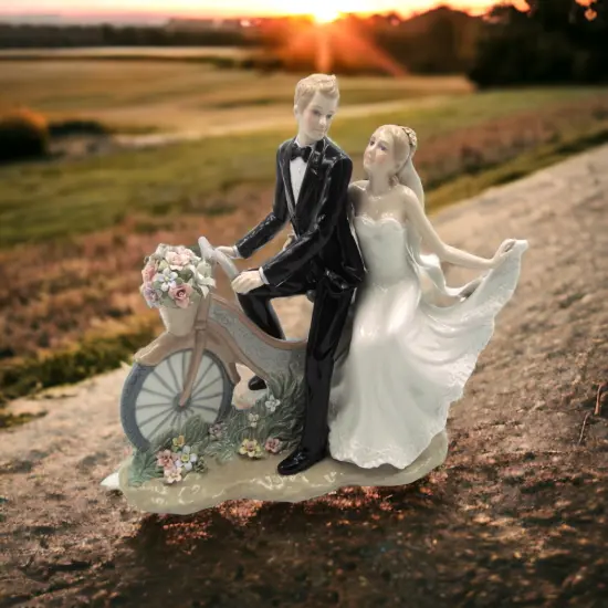 Ceramic Newlywed Couple On Bike Figurine, Wedding D&eacute;cor, Wedding Gift, Wedding Favor, Anniversary D&eacute;cor, Anniversary Gift, Home D&eacute;cor {2}