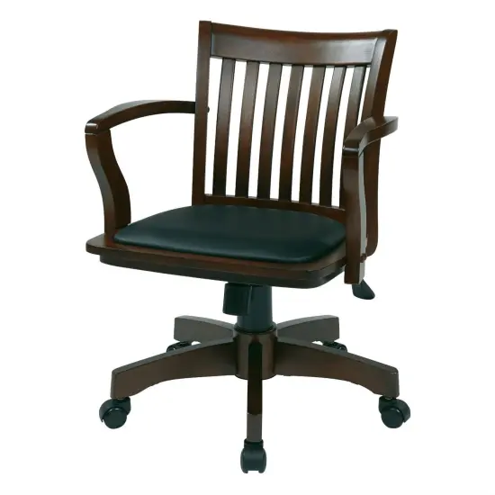 Espresso Wood Bankers Chair with Black Vinyl Seat, Adjustable Height and Tilt {1}