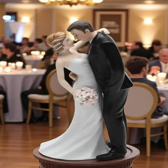 Ceramic Traditional Caucasian Wedding Bride and Groom Couple Figurine, Wedding D&eacute;cor or Gift Idea, Anniversary D&eacute;cor or Gift, Home D&eacute;cor {2}