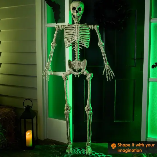 5.6 FT Halloween Posable Life Size Skeleton - Yellow {2}