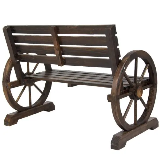 Farmhouse Wooden Wagon Wheel Bench for Porch or Garden {4}