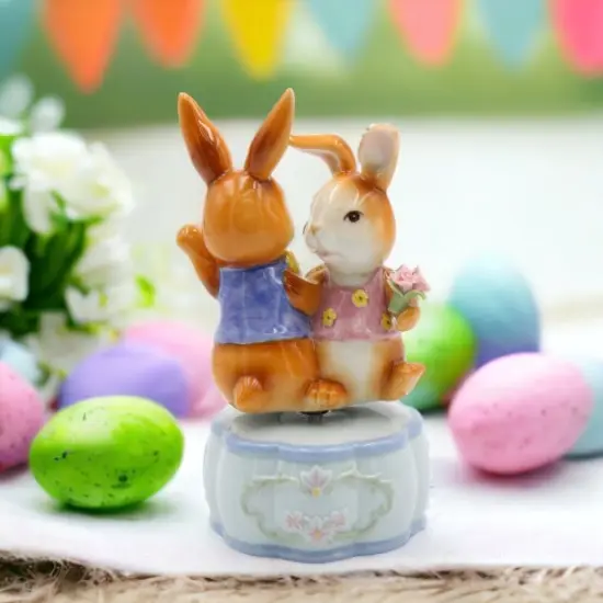 Ceramic Dancing Bunnies Music Box, Home D&eacute;cor, Gift for Her, Gift for Mom, Kitchen D&eacute;cor, Spring D&eacute;cor, Easter D&eacute;cor {1}