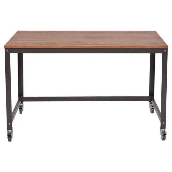 Black-Brown Modern Computer Desk with Locking Wheels and Steel Frame {3}