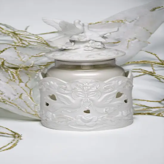 Hand Crafted Ceramic White Doves Candle Jar Holder (Topper not included), Wedding D&eacute;cor, Wedding Gift, Anniversary D&eacute;cor, Anniversary Gift {2}