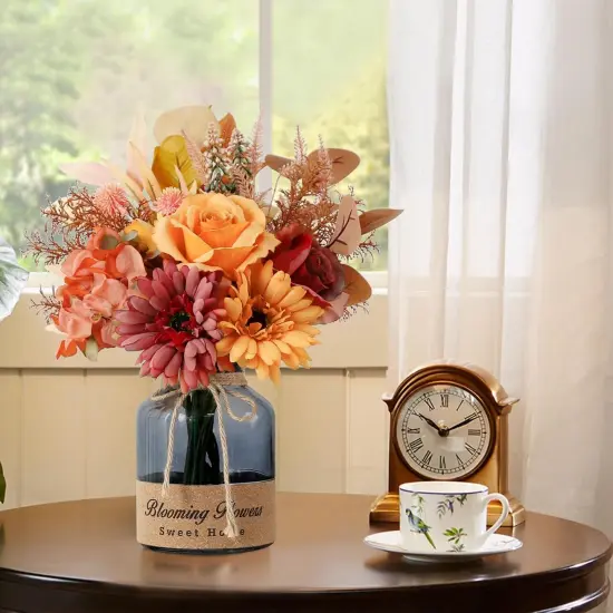 Fake Fall Flowers in Vase - Centerpieces for Tables {4}
