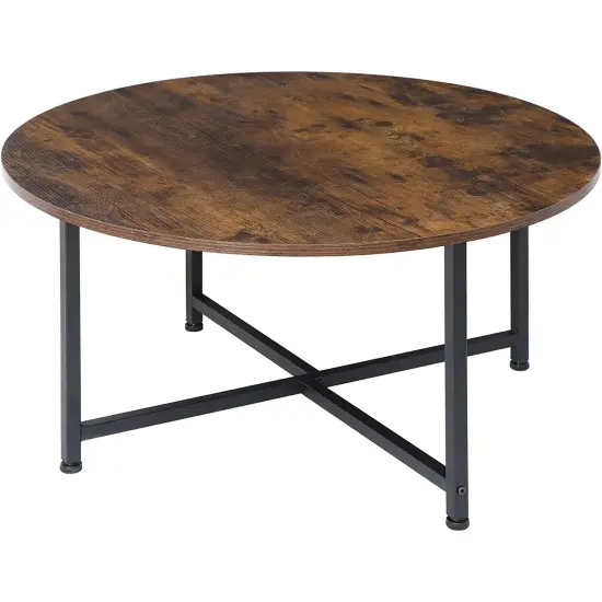 Modern 31.5" Round MDF Wood Coffee Table with Adjustable Feet and Metal Frame for Living Room {5}