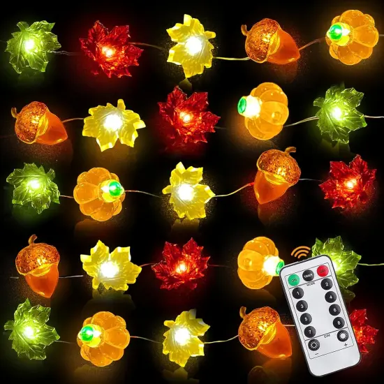 [8 Mode & Timer] 60LED 20Ft Fall Lights Pumpkin Maple Lights {1}