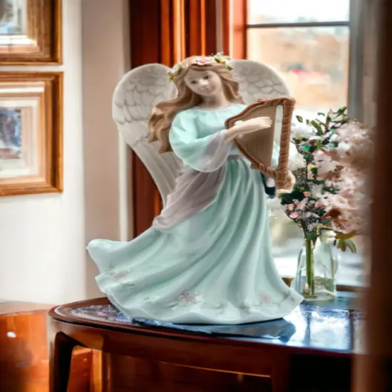 Ceramic Angel Playing Harp Music Box, Home D&eacute;cor, Religious D&eacute;cor, Religious Gift, Church D&eacute;cor, Baptism Gift {2}